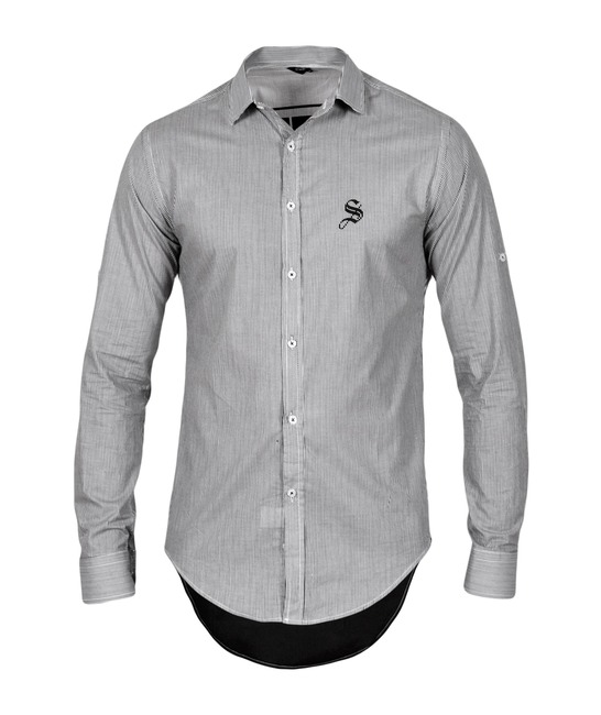 Ανδρικό πουκάμισο σε ασπρό-μαυρες ρίγες ENS