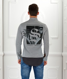 Ανδρικό πουκάμισο σε ασπρό-μαυρες ρίγες ENS