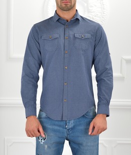 Ανδρικό μπλε πουκάμισο με λευκές κουκίδες με φερμουάρ στο πίσω μέρος ENS