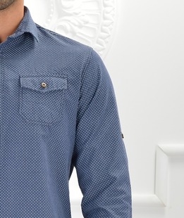 Ανδρικό μπλε πουκάμισο με λευκές κουκίδες με φερμουάρ στο πίσω μέρος ENS