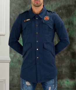 Ανδρικό μακρύ μπουφάν ''Σαφάρι''  μπλε χρώμα