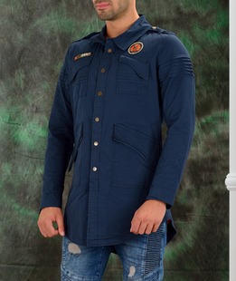 Ανδρικό μακρύ μπουφάν ''Σαφάρι''  μπλε χρώμα