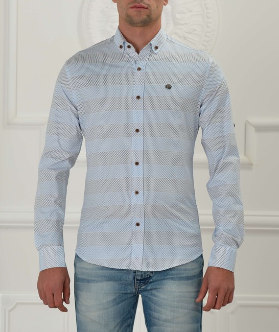 Ανδρικό λευκό πουκάμισο με μπλε και μαύρα ορθογώνια