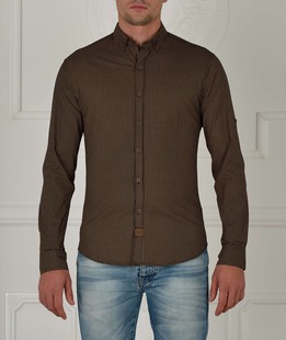 Ανδρικό σκούρο μπλε πουκάμισο με κίτρινα τετράγωνα