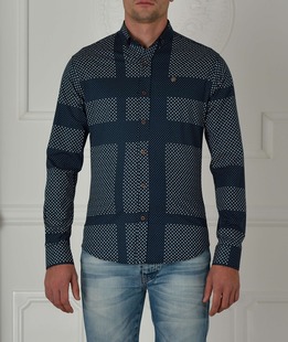 Ανδρικό μπλε πουκάμισο με λευκές κουκίδες ENS