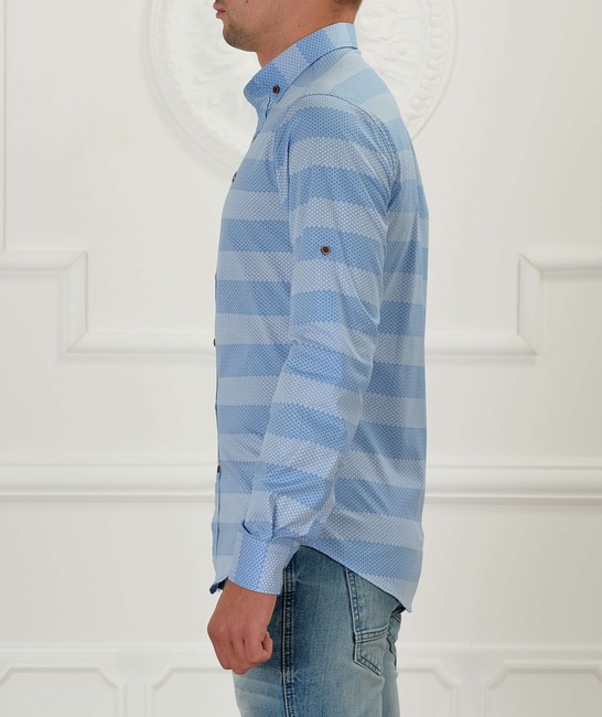 Ανδρικό γαλάζιο πουκάμισο με λευκά και μπλε ορθογώνια