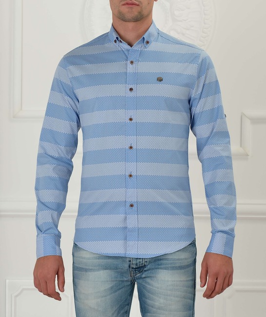 Ανδρικό γαλάζιο πουκάμισο με λευκά και μπλε ορθογώνια