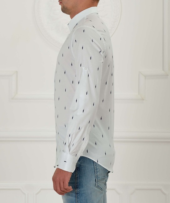 Ανδρικό λευκό πουκάμισο με σχέδιο αστραπές