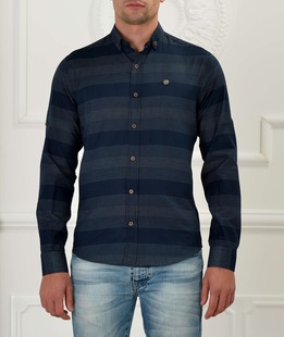 Ανδρικό σκούρο μπλε πουκάμισο με λευκές κουκίδες ENS