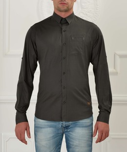 Ανδρικό σκούρο γκρι πουκάμισο με τσέπη