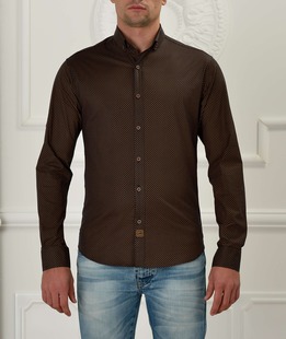 Ανδρικό πουκάμισο indigo με κίτρινες κουκκίδες