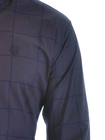 Ανδρικό σκούρο μπλε πουκάμισο με μικρές κίτρινες κουκίδες που σχηματίζουν τετράγωνο