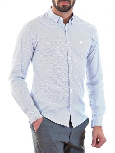 Ανδρικό λευκό πουκάμισο με μικρά σκούρα μπλε ρομβοειδή