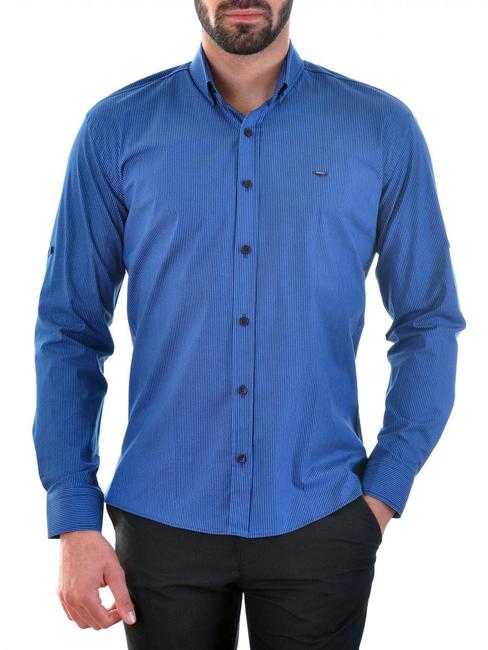 Ανδρικό σκούρο μπλε πουκάμισο με κάθετες γαλάζιες ρίγες