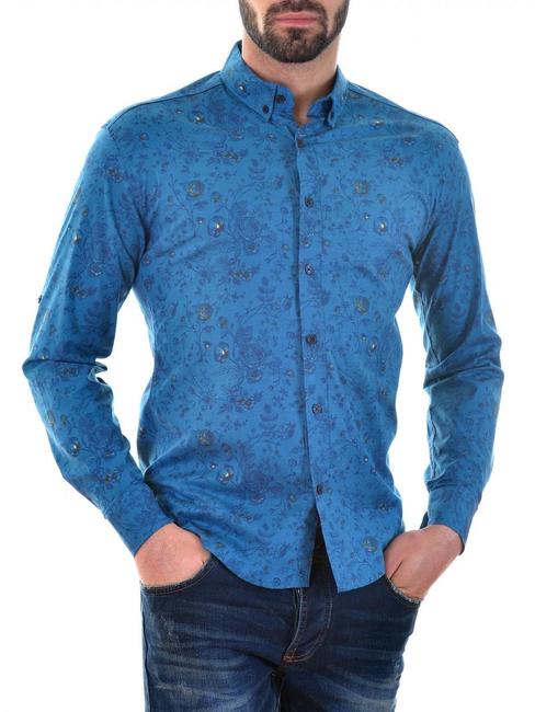 Ανδρικό μπλε πουκάμισο με σκούρα μπλε φλοράλ στοιχεία