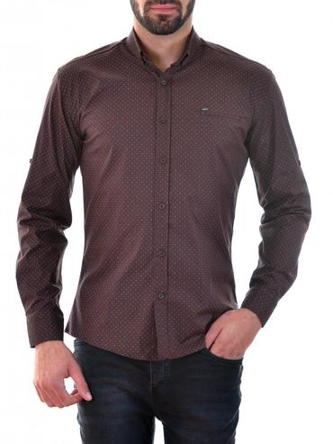 Ανδρικό καφέ πουκάμισο με στοιχεία Ανδρικό καφέ πουκάμισο με στοιχεία