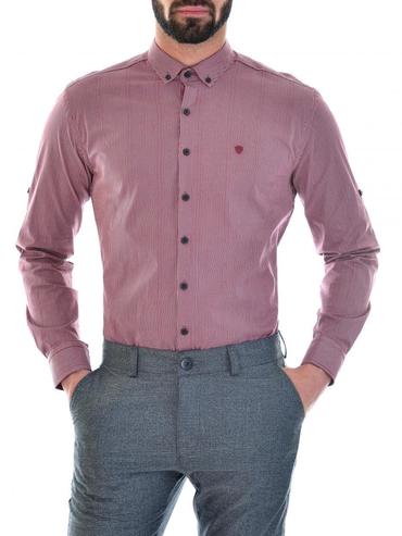 Ανδρικό σκούρο κόκκινο πουκάμισο με λευκές κάθετες ρίγες