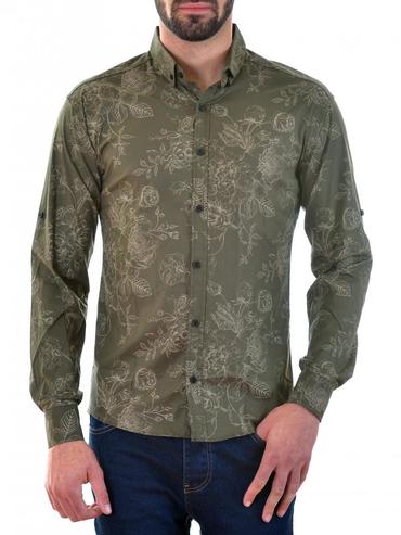 Ανδρικό πουκάμισο καμουφλάζ πράσινο με φλοράλ στοιχεία