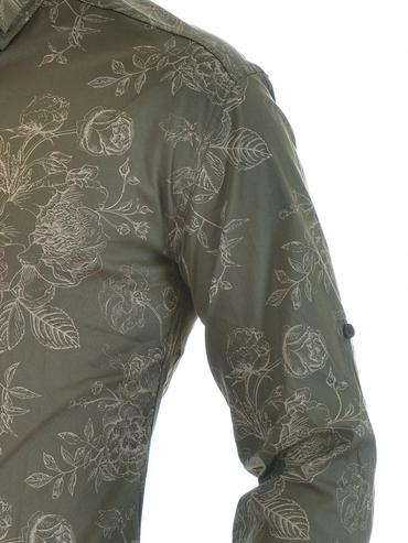 Ανδρικό πουκάμισο καμουφλάζ πράσινο με φλοράλ στοιχεία