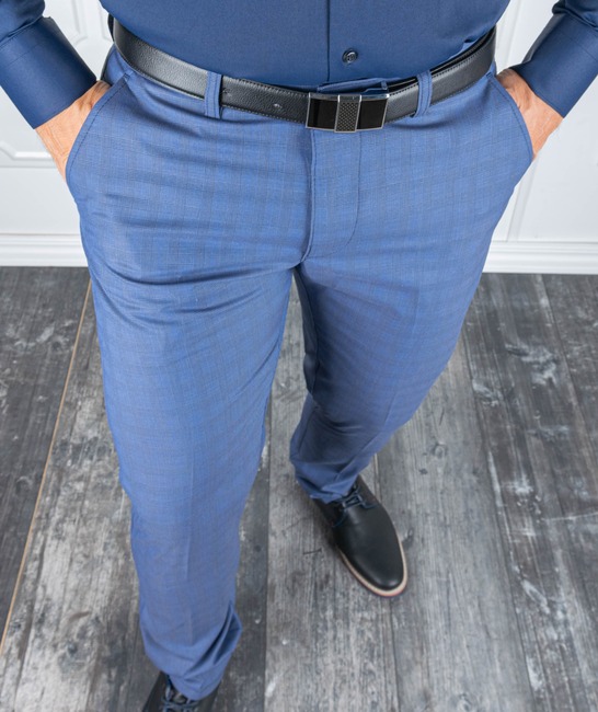 Ανδρικό καρό παντελόνι με 5 τσέπες μπλε χρώμα