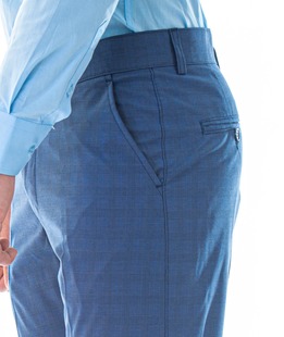 Ανδρικό καρό παντελόνι με 5 τσέπες μπλε χρώμα