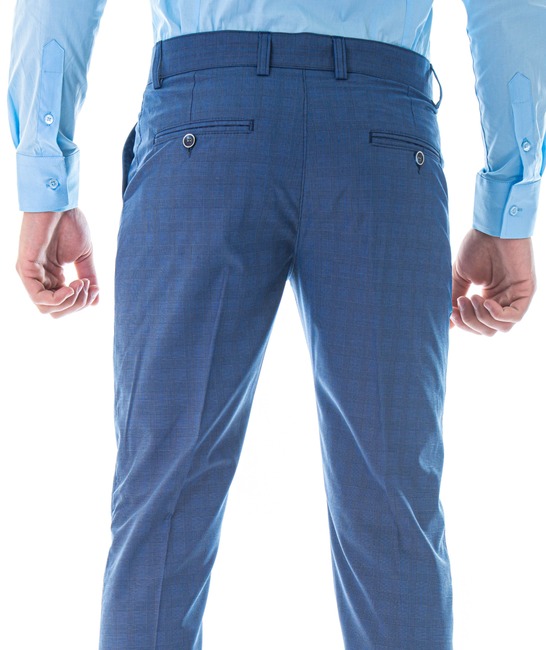 Ανδρικό καρό παντελόνι με 5 τσέπες μπλε χρώμα