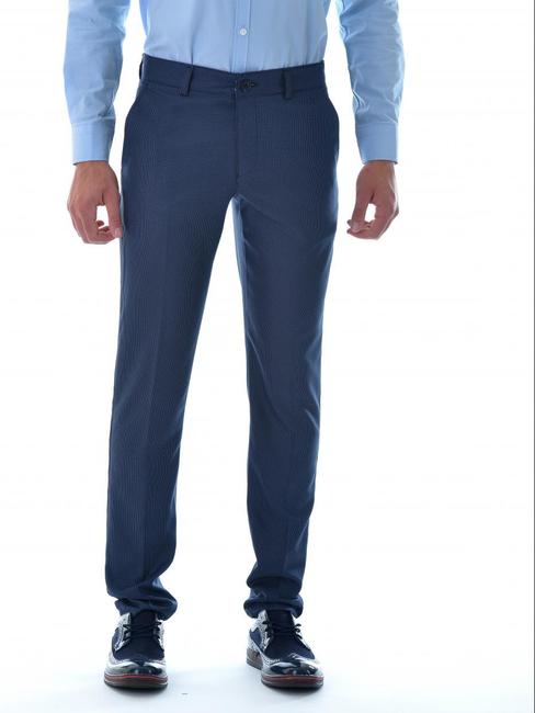 Ανδρικό σκούρο μπλε παντελόνι από ανάγλυφο ύφασμα με 5 τσέπες