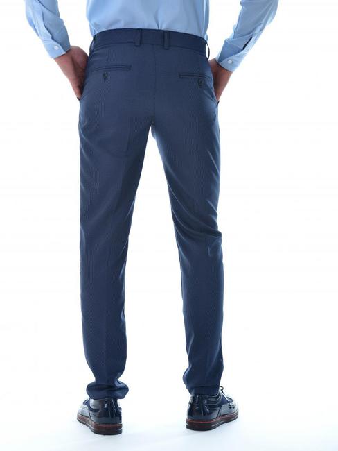 Ανδρικό σκούρο μπλε παντελόνι από ανάγλυφο ύφασμα με 5 τσέπες