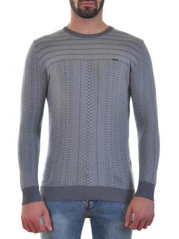 Ανδρικό λεπτό γκρι πουλόβερ με σχέδια 