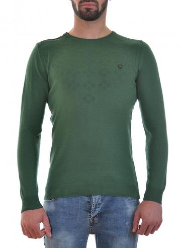 Ανδρικό πράσινο πουλόβερ με φερμουάρ στο πλάι