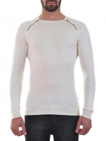 Ανδρικό λευκό πουλόβερ λεπτή εφαρμογή με φερμουάρ