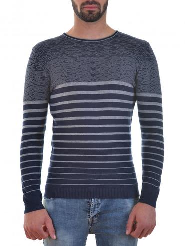 Ανδρικό σκούρο μπλε πουλόβερ με ρίγες