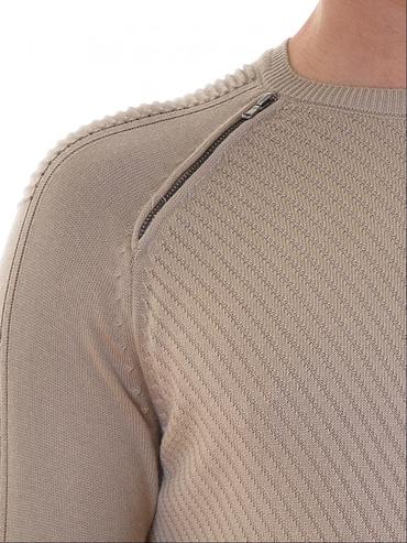 Ανδρικό ανοιχτό καφέ πουλόβερ Slim Fit με φερμουάρ