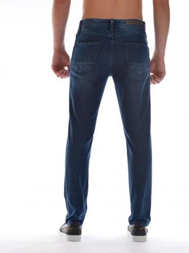 Ανδρικό σκούρο μπλε τζιν φθαρμένο λεπτή εφαρμογή D44