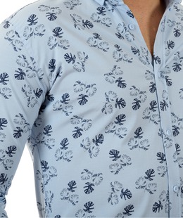 Ανδρικό πουκάμισο μπλε με φύλλα φοίνικα