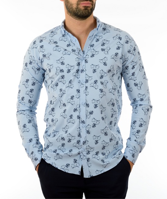 Ανδρικό πουκάμισο μπλε με φύλλα φοίνικα