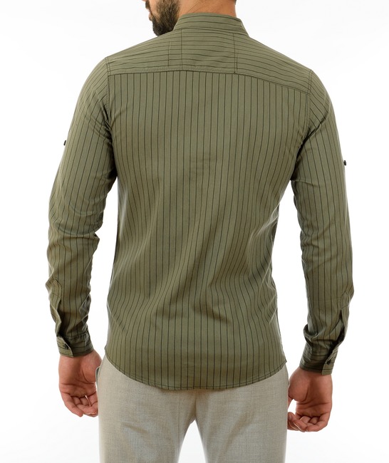 Ανδρικό πράσινο πουκάμισο με μαύρες ρίγες