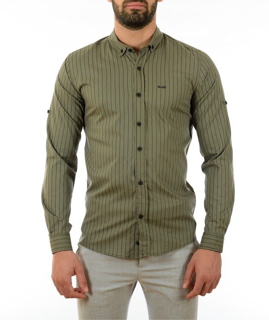 Ανδρικό πράσινο πουκάμισο με μαύρες ρίγες