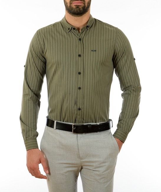 Ανδρικό πράσινο πουκάμισο με μαύρες ρίγες