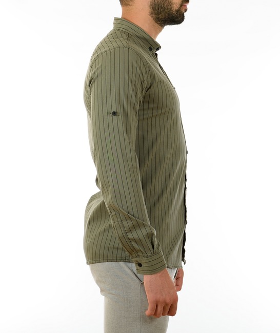 Ανδρικό πράσινο πουκάμισο με μαύρες ρίγες
