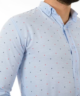 Ανδρικό μπλε πουκάμισο με κόκκινες-μπλε τελείες