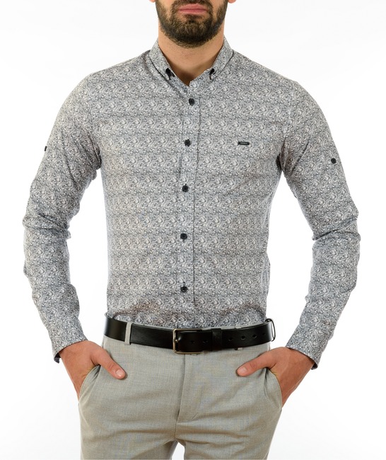 Ανδρικό πουκάμισο σε γκρι χρώμα με λευκές κηλίδες