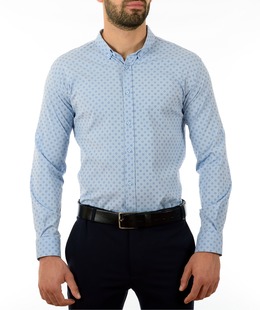 Ανδρικό μπλε πουκάμισο με πράσινες τελείες και μπλε κύκλους