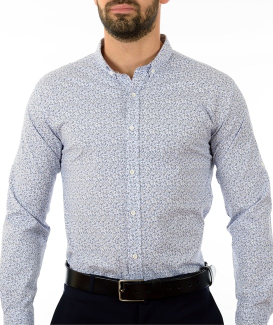 Ανδρικό λευκό πουκάμισο σε μικρά μπλε κλαδάκια 