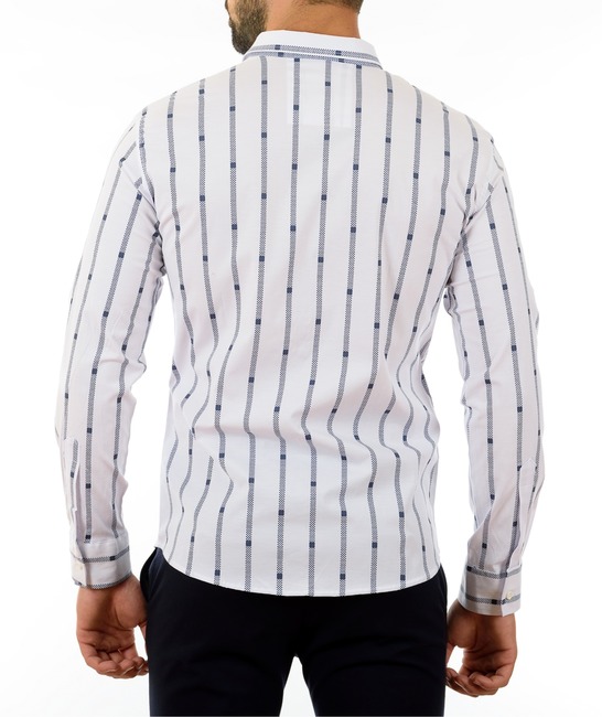 Ανδρικό λευκό ριγέ πουκάμισο με μικρά τετράγωνα