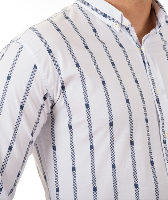 Ανδρικό λευκό ριγέ πουκάμισο με μικρά τετράγωνα