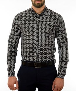 Ανδρικό μαύρο πουκάμισο σε μεγάλους άσπρους ρόμβος 