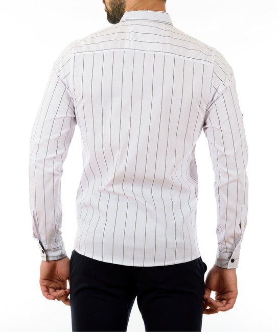 Ανδρικό λευκό πουκάμισο με φαρδιές μαύρες ρίγες
