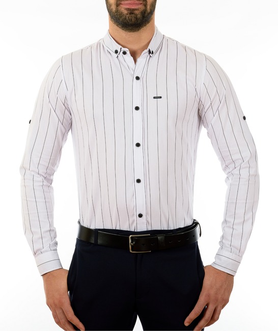 Ανδρικό λευκό πουκάμισο με φαρδιές μαύρες ρίγες