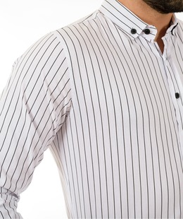Ανδρικό λευκό πουκάμισο με στενές μαύρες ρίγες